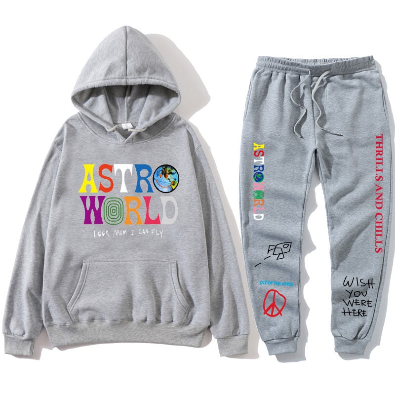 TRAVIS SCOTT ASTROWORLD  HOODIES Letters Print Sweatshirt+Sweatpant  men's Pullover Sweatshirt Hoodie Sports Pants tracksuit men