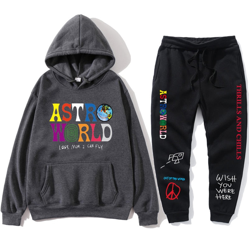 TRAVIS SCOTT ASTROWORLD  HOODIES Letters Print Sweatshirt+Sweatpant  men's Pullover Sweatshirt Hoodie Sports Pants tracksuit men