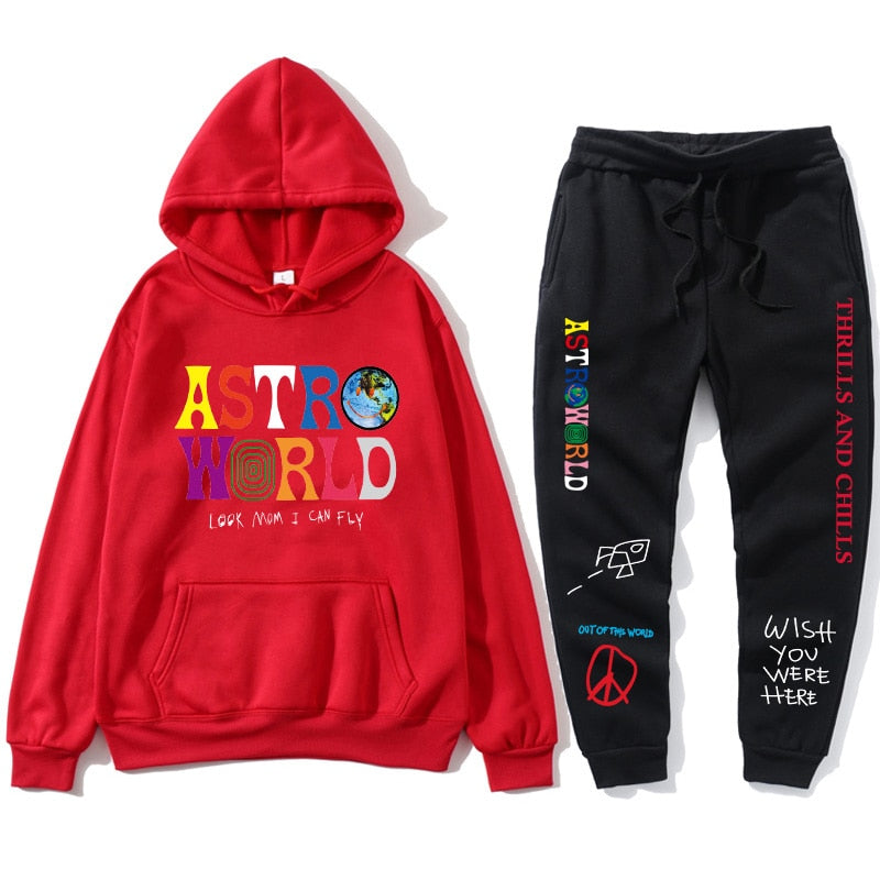 TRAVIS SCOTT ASTROWORLD  HOODIES Letters Print Sweatshirt+Sweatpant  men's Pullover Sweatshirt Hoodie Sports Pants tracksuit men