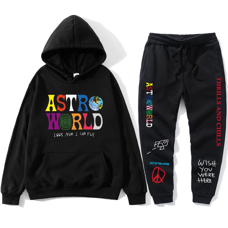 TRAVIS SCOTT ASTROWORLD  HOODIES Letters Print Sweatshirt+Sweatpant  men's Pullover Sweatshirt Hoodie Sports Pants tracksuit men