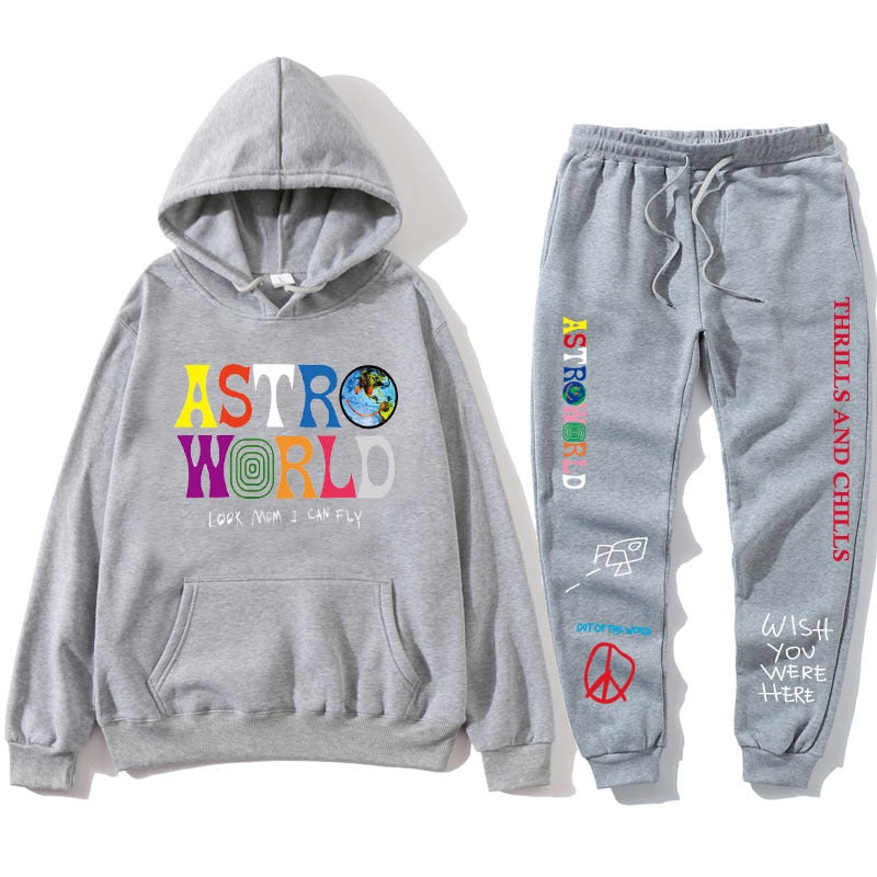 TRAVIS SCOTT ASTROWORLD  HOODIES Letters Print Sweatshirt+Sweatpant  men's Pullover Sweatshirt Hoodie Sports Pants tracksuit men