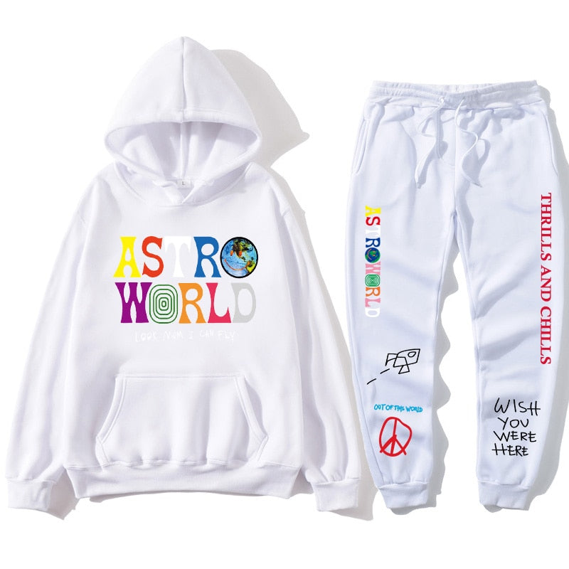 TRAVIS SCOTT ASTROWORLD  HOODIES Letters Print Sweatshirt+Sweatpant  men's Pullover Sweatshirt Hoodie Sports Pants tracksuit men